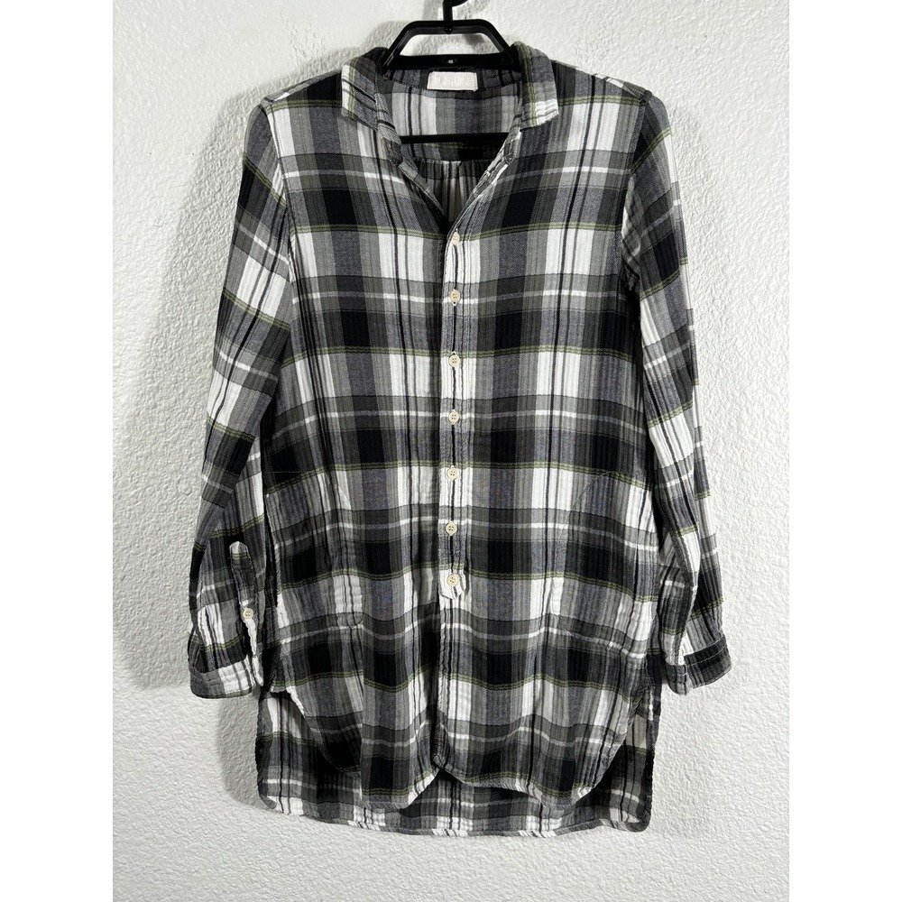 CP Shades Alden Shirt Womens XS Gray White Plaid Tunic Long Sleeve Pockets USA